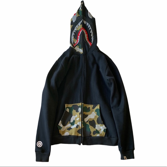 A BATHING APE Other - A BATHING APE SHARK HEAD BLACK CAMO HOODIE JACKET
